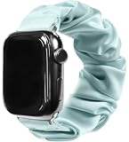 [COCOSILK] 睡眠 用 アップルウォッチ バンド レディース se 40mm 44mm 45mm 対応 シルク100％ apple watch ベルト ゴム 伸縮 シュシュ おしゃれ かわいい (シュシュ-38/40/41-12cm, アクアグリーン)