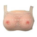[KAKA] シリコンバスト ブラジャーセット 2in1 ストラップ式 人工乳房 着脱簡単 ブラジャー付き バストアップ 女装バスト 偽娘 偽胸 コスプレ仮装 変装 ブラ 柔らかい リアル 自然な谷間演出 (肌色, 1000g)