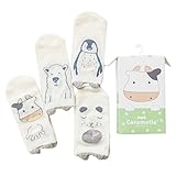 HORARA 子供 ソックス キッズ 靴下 綿100％ スニーカーソックス かわいい 動物柄 吸湿速乾 抗菌 防臭加工(ウシ柄 4足 セット、L(5～8歳))