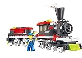 Little Builder Steam Engine Locomotive Train Building Block Set with railway tracks, station master,