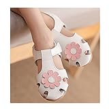 WIN ベビー おしゃれ 靴　フラワー モチーフ サンダル　夏 赤ちゃん キッズ 履き心地 柔らか マジックテープ ストラップ 滑り止め 付き 可愛い 花 女の子 シューズ (内寸14.9cm, ホワ