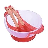 ベビー/幼児用Feedingシリコンボウルwith Stay +温度検知スプーン+フォークセット one size レッド M-153
