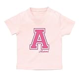 イニシャル Tシャツ / ベビーサイズ [BT346] 80cm ライトピンク×ピンクロゴ 出産祝い 誕生日 プレゼント おしゃれな 名前入り ベビー服