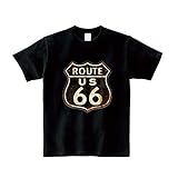 301-sanmaruichi- Tシャツ メンズ 半袖 おしゃれ ROUTE66 ルート66 国道 ヴィンテージ プレート クルーネック Uネック ユニセックス 男女兼用 プリントTシャツ ブラック M