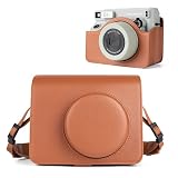 HIYQIN for チェキフィルム instax wide 400 ケース、Fujifilm INS WIDE 400ケース instax wide 400専用バッグ チェキwide 400 カメラカバー インスタントカメラ ワイド 400対応 全面保護 PUレザー ショルダーストラップ付き（ブラウン）