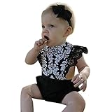 Karchi ベビー服 女の子 サロペット風 ロンパース 可愛い　袖無し レース 花柄　カバーオール 春夏服 誕生日　お出かけ　パーティー ０－２４ヶ月設定 ブラック (70)