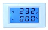 AC 80～300V/0～99.9A デジタル 電流 電圧計 白 LCD バックライト 青