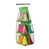 6ポケットハンドバッグストレージ埃防止カバーラージクリアバッグパースHanging Organizerクローゼットラックハンガー保存スペース グリーン 267WMKgreen
