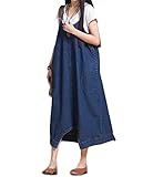 (THK) 2way デニム ワンピース サロペット ガウチョパンツ レディース ワイドパンツ オーバーオール (L)