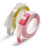 ダイモ 互換 ラベルテープ 透明 パステルピンク 2色入り つやあり DM0903C DM0903LP 9mm幅X3m Dymo テープカートリッジ 「Color Skyer」（透明*パステルピンク 2色セット）