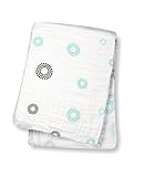 Lulujo Baby Muslin Cotton Swaddling Blanket, Circles/Aqua, 47" x 47"