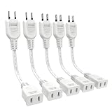 KOZUMUWAN 【5本セット】室内 延長コード 使いやすい 耐水性 耐久性 電源タップ ACアダプタ用電源延長コード 1個口 ホワイト 頑丈 ラッキング火災予防絶縁キャップ付きスイングプラグ フリープラグ 180度回転プラグ 2ピンプラグ接続可能 メス-オス 5本入り (0.1ｍ, ホワイト)