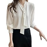 [KumiModa] シャツ ブラウス レディース シフォン リボン トップス Vネック 長袖 無地 エレガント オフィス 着痩せ おしゃれ 可愛 通勤 デート お出掛け 秋 冬 春 秋