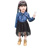 デニムドレスガールズ用、balakieリボンデニムパッチワークチュールプリンセスドレス 3T マルチカラー BK-15989