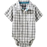OSHKOSH(オシュコシュ) チェックボタンフロントボディスーツ グレー ロンパース半袖 18ヶ月【並行輸入】