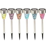 SolarEK Solar Powered Garden [Stainless Steel] Rechargeable Lawn Path LED Glass Mosaic Lights. [Easy