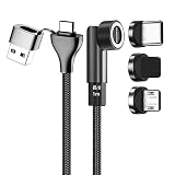 USB-A/C両用線(1m)+3種類端子 丸7PIN マグネット 急速充電 ケーブル スマホ 汎用 データ伝送対応 磁気 着脱式 防塵 Android タイプ-C マイクロ-USB-C-micro-a-b コネクター 磁石 磁力 補強ストレート型 補強540°L字兼用型 アUSB-A/C両用＋540°L字兼用型ダプター チャージ 線 コード ソケット ()