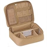 メイクポーチ 化粧ポーチ 大容量 ♪着脱式仕切り板・緩衝スポンジ♪ コスメポーチ バニティポーチ 持ち運び 旅行 可愛い 大きめ 化粧品ポーチ 【撥水加工｜1段・2段が選べる｜4色展開】 (1段, キャラメル)