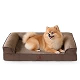 Sunquinn 犬用 犬ベッド ペットベッド ペットソファー 高反発 体圧分散 低床8cm アゴ乗せ 防水カバー 抗菌 洗える 滑り止め 通気性 オールシーズン シニア犬対応 小型犬 中型犬（外寸61Lx45Wx15Hcm ブラウン）