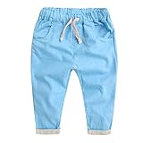 【SEBLES】ベビー 赤ちゃん キッズ 男の子 ズボン 長ズボン ボトムス 綿 コットン ポケット カジュアル ウエスト紐 無地 ソフトカラー(ライトブルー,110cm)