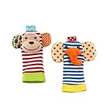 ohomr動物ベビー乳児手首ラトルと足ソックスFindersセットDevelopmentalソフトおもちゃ( Monkey + Elephant Socks ) 1ペア