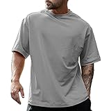 [Manatsulife] Tシャツ メンズ 半袖 綿100% 丸首 トレーニング 吸汗速乾 通気性 ドロップショルダー 無地 カジュアル フィットネス 夏 DT04 (JP, アルファベット, 2XL, ライトグレー)