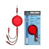 3in1 充電ケーブル 巻き取り式 3イン1 充電コード 120cm 3A急速充電対応 超高耐久 USB Type C ケーブル Micro USB ケーブル Phone Android タイプC iPhone 各種対応 (レッド)
