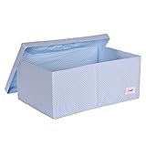 Minene Large Storage Box with Lid Blue with White Dots - storage box, large fabric storage box - gre