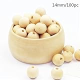 Mamimami Home [木珠]噛がため 噛でも大丈夫 天然木 無着色 ビーズ DIY アクセサリー 14mm 100個セット