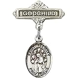 スターリングシルバー赤ちゃんバッジwith聖FelicityチャームとGodchildバッジピン1 x 5 / 8インチ