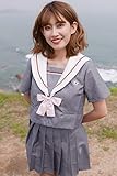 セーラー服 桜 刺繍 半袖 グレー JK制服 コスプレ 女子高生 学校制服 春秋冬用 スクール仮装 コスチューム JKコスプレ クラスの服