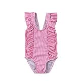 ベビー　キッズ　女児　縦縞　水着　女の子 フリル　タンキニ　 スイミング ウェア　0-24月 (ピンク, 70)