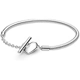 Pandora Jewelry Heart Snake Chain T-bar Bracelet in Sterling Silver