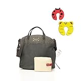 Babymel Grace PU Changing Bag in Grey/Felt With Changing Mat & Insulated Bottle Pocket Plus 1 Pair O