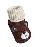 Ziweiba 赤ちゃん 靴下 コットン 女の子 新生児 ベビーソックス 滑り止め付き　男の子　出産お祝い　 (S＝0-6ヶ月,底面9cm, Aコーヒー色の熊)