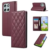 Gedurya moto g66j 5G 用 ケース 手帳型 moto g66y 5G ケース モトローラ モトg66j 5g 携帯カバー RFIDブロッキング カード収納 財布型 motorola moto g66y 5G スマホケース 6.7インチ対応 マグネット式 スタンド機能 全面保護 耐衝撃 ひし形 グリッド 刺繍 パターン - レッド