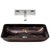 VIGO Rectangular Brown and Gold Fusion Glass Vessel Bathroom Sink and Titus Wall Mount Faucet with P