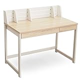 LOWYA （ロウヤ） 【 デスク単品 】 デスク 机 しきり棚付き 引き出し2杯 コードスリット付き フルスライドレール 傷がつきにくい メラミン天板 ホワイト/オーク