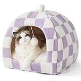 Lesure 猫 ベッド 猫ハウス ペットベッド ドーム ベッド+ハウス一体化 2way 折りたたみ可能 クッション付き 暖かい ふわふわ 滑り止め かわいい 洗濯機対応 犬猫兼用 小動物用 バーブル L 43*43*43cm
