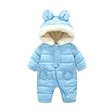 Sanke ベビー ダウンロンパース キッズ フリース ジャンプスーツ ウンコート 防寒 保温 カバーオール 赤ちゃん 可愛い 爬行服 フード付き アウターウェア 幼児用スカイブルー80CM