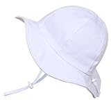幼児用 50+ UPF 日光予防帽子 Sun hat、 サイズの調整可能、チン・ストラップ付き(M: 6-36ヶ月, 白い)