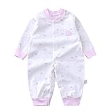 ベビー服 ロンパース カバーオール 前開き 男の子 女の子 新生児肌着 赤ちゃん コットン 長袖 出産準備 ピンク サイズ73 6-9M