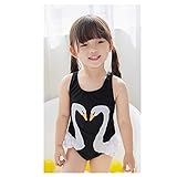 水着　子供　女の子 可愛い　ファッション　キュート ワンピース　フラミンゴ　連体 帽子付き (4, 黒)