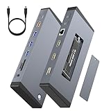 ノートパソコンドッキングステーション 3モニター Dell/HP/Lenovo/Mac用 15イン1 USB Cドッキングステーション デュアルモニター M.2 NVMe SSDスロット付き 4K@60Hz トリプルディスプレイドック HDMI/ディスプレイポート/PD/LAN/SD/TF/10Gbps USB付き