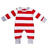 Domybest【ゆりかごのつなを きねずみがゆするよ】---（Baby）春秋 ベビー服 新生児カバーオール 子供寝具 赤と白のストライプ クリスマス 快適 強い弾力性 柔らかくマテリアルスキン 0-