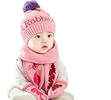 baby-mine（ベイビーマイン) ベビー&キッズ ニット帽 マフラー 手袋 あったか３点セット うさぎちゃん&ポンポン お誕生日プレゼント 御出産祝い (ピンク)