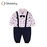 Shomty キッズ服 薄地タイプ 春秋 長袖 長ズボン ロンパース おしゃれ 子供服 (66cm, ボーダーxちょびひげ)