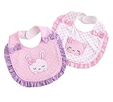 Tortor 1bacha(JP) 蝶結び よだれかけ ベビー 女の子 2枚セット スタイ 女児 うさぎ 柄 猫柄 綿 食事用 柔らかい ビブ 赤ちゃん 新生児 出産祝い プレゼント 贈り物