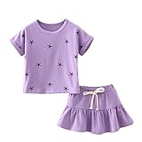 Karchi 子供服　ガールズ用 ベービー服 女の子 上下セット 半袖五角の星形プリントTシャツ+ショートスカート　 膝丈　 2点セット 子供誕生日プレゼント 女の子 新生児 春夏服 出産祝い 全2色
