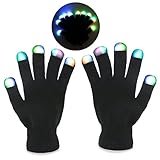 Foxnovo Novelty 7-mode LED Gloves Rave Light Finger Lighting Flashing Glowing Unisex Gloves - One Pa